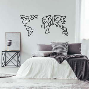 Czarna metalowa dekoracja ścienna Geometric World Map, 120x58 cm obraz