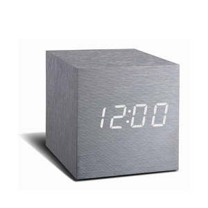 Szary budzik z białym wyświetlaczem LED Gingko Cube Click Clock obraz