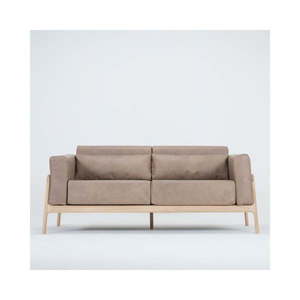 Jasnobrązowa sofa z bawolej skóry z konstrukcją z litego drewna dębowego Gazzda Fawn, 180 cm obraz