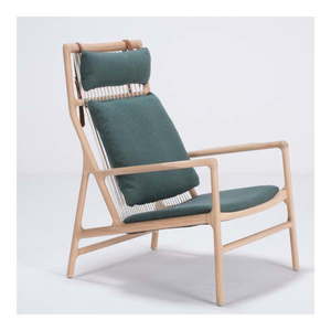Fotel z konstrukcją z drewna dębowego z zieloną tekstylną poduszką Gazzda Dedo obraz