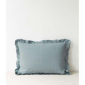 Jasnoniebieska lniana poszewka na poduszkę z falbanką Linen Tales, 50x60 cm obraz