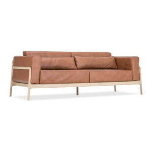 Karmelowa sofa z bawolej skóry z konstrukcją z litego drewna dębowego Gazzda Fawn, 210 cm obraz