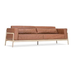 Karmelowa sofa z bawolej skóry z konstrukcją z litego drewna dębowego Gazzda Fawn, 240 cm obraz
