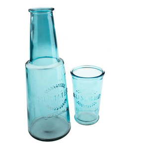 Niebieska szklana karafka ze szklanką, 800 ml obraz
