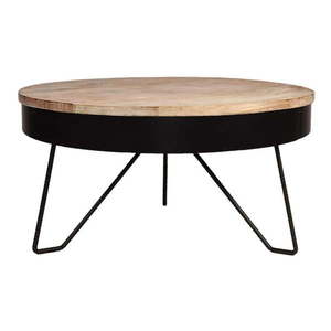 Czarny stolik z blatem z drewna mango LABEL51 Saran, ⌀ 80 cm obraz