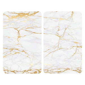 Zestaw 2 szklanych płyt ochronnych na kuchenkę w biało-złotym kolorze Wenko Marble, 52x30 cm obraz