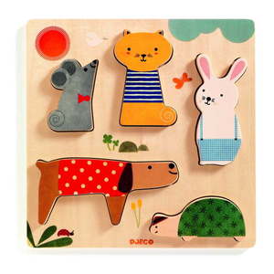 Drewniane puzzle wkładane dla dzieci z motywem zwierząt domowych Djeco obraz