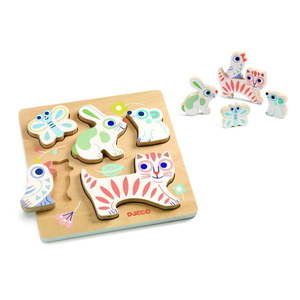 Drewniane puzzle wkładane dla dzieci Djeco Pastelowe zwierzątka obraz