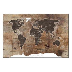 Tablica z mapą świata Bimago Wooden Mosaic 90x60 cm obraz
