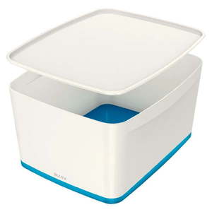 Biały/niebieski plastikowy pojemnik z pokrywką 32x38.5x20 cm MyBox – Leitz obraz
