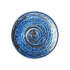 Niebieski talerz ceramiczny MIJ Copper Swirl, ø 25 cm obraz