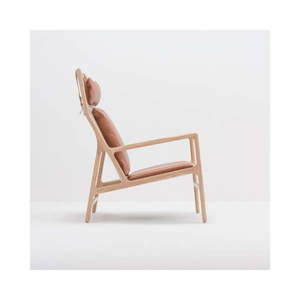 Fotel z konstrukcją z litego drewna dębowego i karmelowym siedziskiem z bawolej skóry Gazzda Dedo obraz