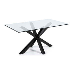 Stół do jadalni ze szklanym blatem i czarną konstrukcją Kave Home, 160 x 90 cm obraz