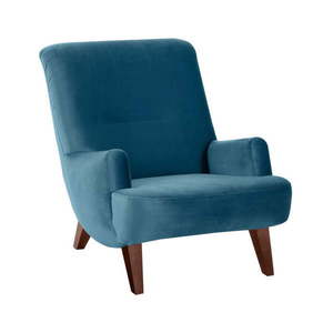 Niebieski fotel z brązowymi nogami Max Winzer Brandford Suede obraz