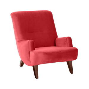 Czerwony fotel z brązowymi nogami Max Winzer Brandford Suede obraz