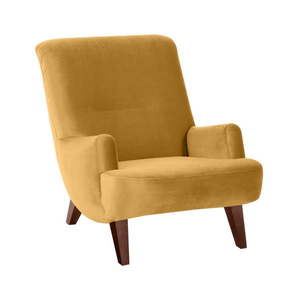 Żółty fotel z brązowymi nogami Max Winzer Brandford Suede obraz