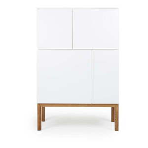 Biała 4-drzwiowa szafka z nogami z drewna dębowego Tenzo Patch, 92x138 cm obraz