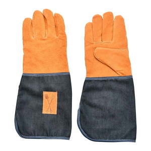 Niebiesko-pomarańczowe rękawice ogrodowe z ochroną nadgarstka Esschert Design Denim obraz