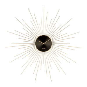 Czarny zegar ścienny z ramą w kolorze złota Karlsson Peony, ø 95 cm obraz