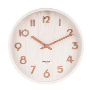 Biały zegar ścienny z drewna lipy Karlsson Pure Small, ø 22 cm obraz