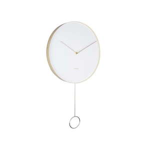 Biały wahadłowy zegar ścienny Karlsson Pendulum, ø 34 cm obraz