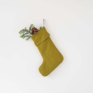 Zielona świąteczna lniana wisząca dekoracja w kształcie skarpety Linen Tales Christmas Stocking obraz