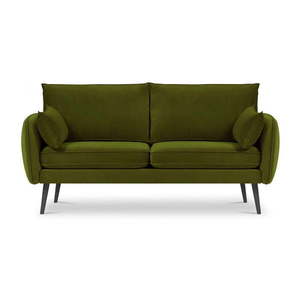 Zielona aksamitna sofa z czarnymi nogami Kooko Home Lento, 158 cm obraz
