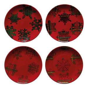 Zestaw 4 czerwono-czarnych talerzy deserowych z kamionki Casafina Snowflake, ø 21, 6 cm obraz