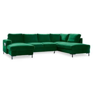 Zielona aksamitna rozkładana sofa w kształcie litery "U" Miuform Lofty Lilly, prawostronna obraz