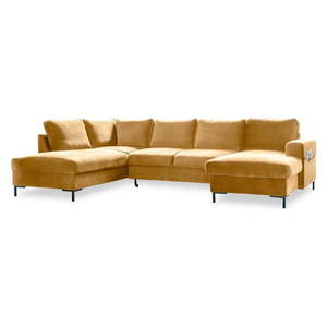 Musztardowożółta aksamitna rozkładana sofa w kształcie litery "U" Miuform Lofty Lilly, lewostronna obraz