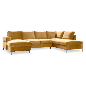 Musztardowożółta aksamitna rozkładana sofa w kształcie litery "U" Miuform Lofty Lilly, prawostronna obraz