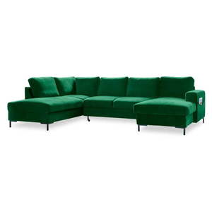 Zielona aksamitna rozkładana sofa w kształcie litery "U" Miuform Lofty Lilly, lewostronna obraz