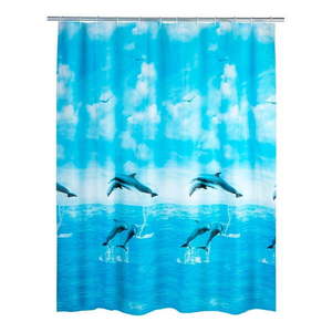 Niebieska zasłona prysznicowa Wenko Dolphin, 180x200 cm obraz