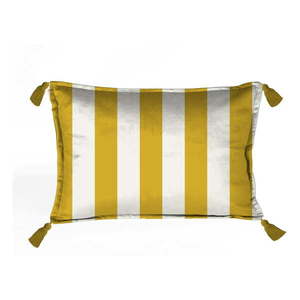 Biała aksamitna poduszka w paski w kolorze złota Velvet Atelier Borlas, 50x35 cm obraz
