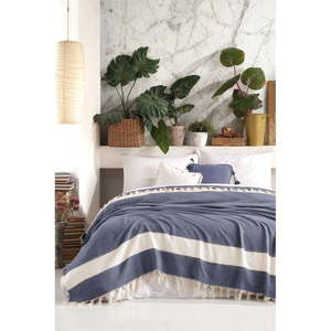 Ciemnoniebieska bawełniana narzuta na łóżko Viaden Şeritli, 200x230 cm obraz