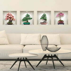 Komplet 4 naklejek ściennych 3D Ambiance Bonsai of Seasons obraz