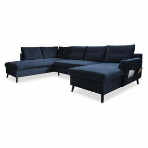Ciemnoniebieska aksamitna rozkładana sofa w kształcie litery "U" Miuform Stylish Stan, lewostronna obraz
