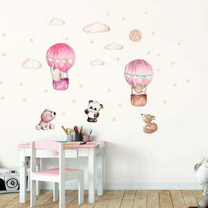Różowe dziecięce naklejki ścienne Ambiance Balloons and Stars obraz