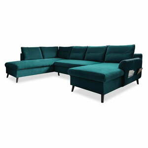 Turkusowa aksamitna rozkładana sofa w kształcie litery "U" Miuform Stylish Stan, lewostronna obraz