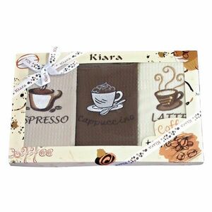 Ścierki bawełniane w prezentowym opakowaniu, Espresso, Cappucino, Latte, zestaw 3 szt., 50 x 70 cm obraz