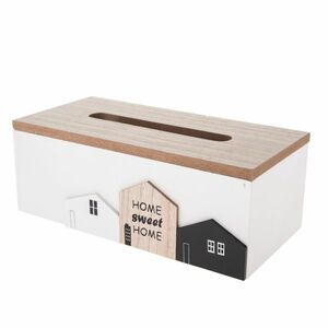 Drewniane pudełko na chusteczki Home town biały, 24 x 12 x 9 cm obraz