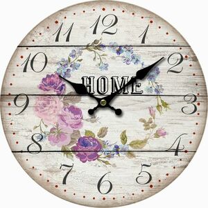 Drewniany zegar ścienny Home and flowers, śr. 34 cm obraz