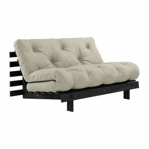 Sofa rozkładana z lnianym obiciem Karup Design Roots Black/Linen obraz