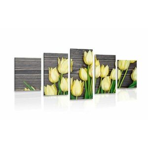 5-częściowy obraz urocze żółte tulipany na drewnianym tle obraz