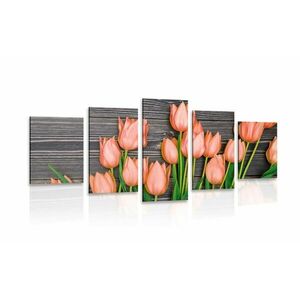 5-częściowy obraz urocze pomarańczowe tulipany na drewnianym tle obraz