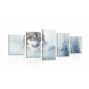 5-częściowy obraz wilk w zaśnieżonym krajobrazie obraz