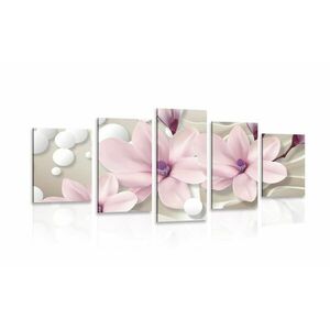 5-częściowy obraz magnolia na abstrakcyjnym tle obraz