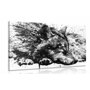 Obraz wilk w akwareli w wersji czarno-białej obraz
