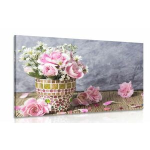 Obraz kwiaty goździka w doniczce mozaikowej obraz