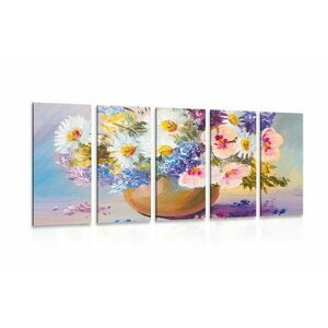 5-częściowy obraz olejny przedstawiający letnie kwiaty obraz